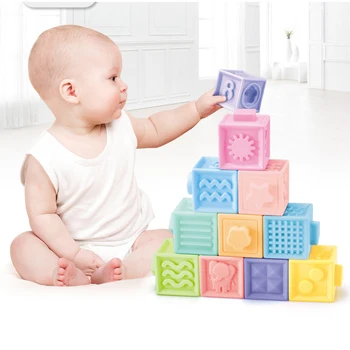 Baby blocchi touch giocattoli morbidi cubi per bambini montessori bebe bambini Giocattolo Blocchi di Costruzione in 3D Massaggi in Gomma in Vinile bagno Squeeze Giocattolo