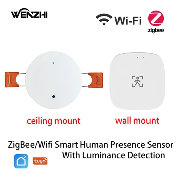 ZigBee Wifi MmWave Presenza Umana Sensore di Movimento Con la Luminanza/Distanza di Rilevamento 5/110/220V Tuya Smart Life Home Automation
