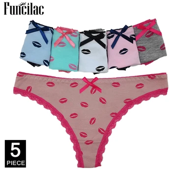 Ladies Cotone, Mutandine Perizoma Sexy Women G String Tangas Mujer Donna Intimo Lingerie Femme Mutande Stampa Panty, 5 pc/lotto