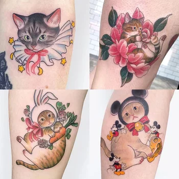 10PCS Colorato Gatti Finti tatuaggi Adesivi Per Uomini Donne Braccio di Arte del Corpo Impermeabile Temporanea Tattos Animale Decalcomanie Tatuaggi Partito