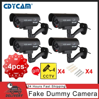 Cdycam di Plastica Finta CCTV Fittizio Telecamera Bullet Impermeabile di Sicurezza di Sorveglianza del Sistema di Fotocamera Con LED Rosso Lampeggiante 1/2/4pcs