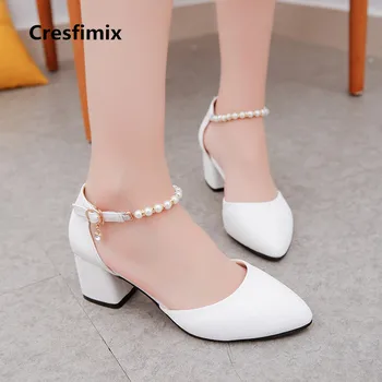 Cresfimix moda donna pu cuoio 5.5 cm tacco alto pompe signora confortevole pu leather bianco scarpe con tacco alto scarpe sexy a2082